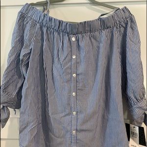 Off the shoulder top, with shoulder straps.